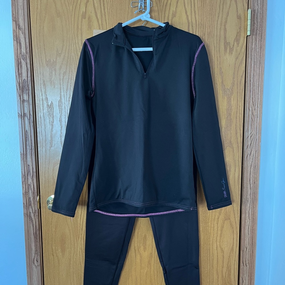 Black Diva Snow Gear Active Half-Zip Top and Bottom with Pink Stitching